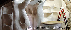 Meuble et mobilier en papier mache. Le Schmulb Pro Studio en cours d'ameublement en papier mache